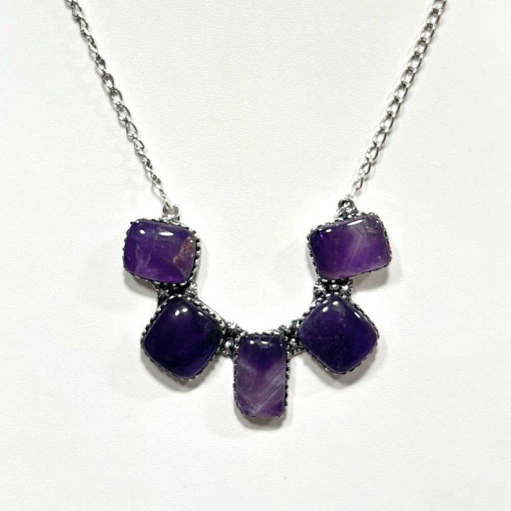 Amethyst Vintage Style 925 Gemstone Multi Stone Necklace